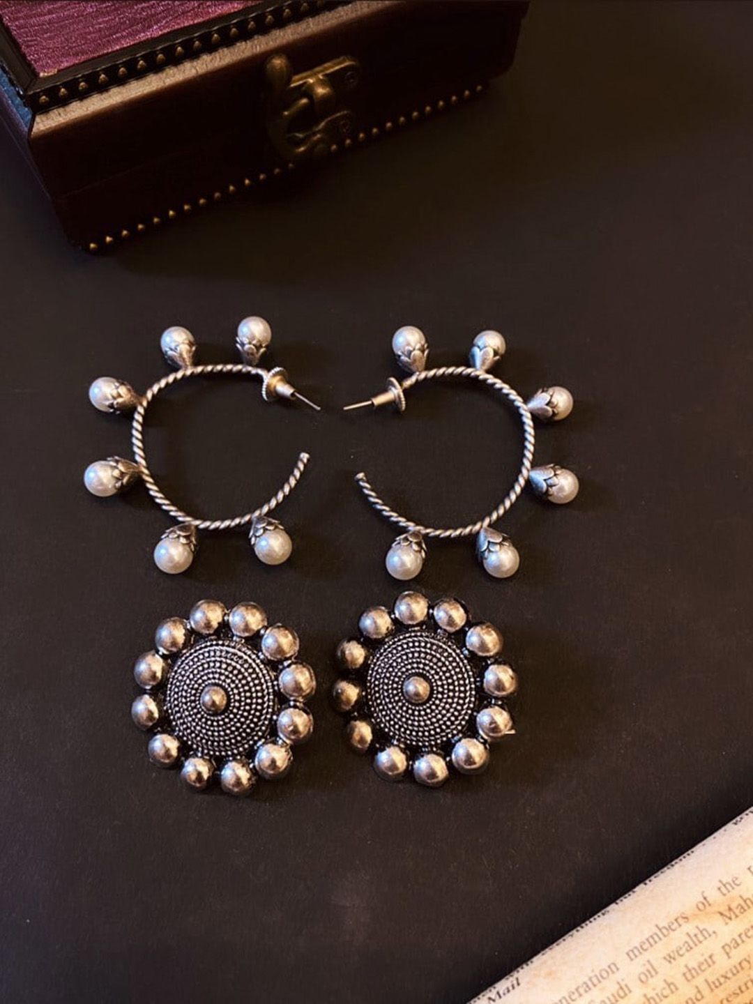 ATIBELLE Set Of 2 Silver-plated Contemporary Stud Earrings