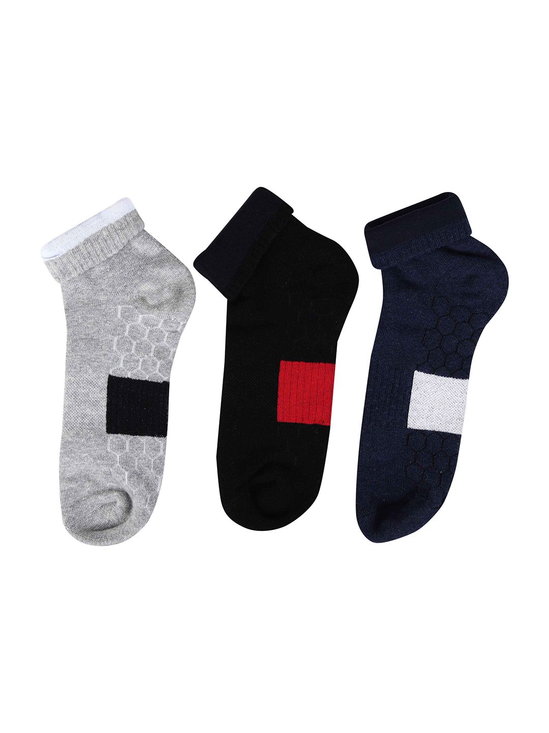 HRX by Hrithik Roshan Unisex Black & Grey Pack Of 3 Patterned Ankle Length Socks-picture-32