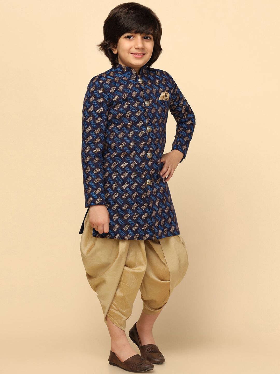 KISAH Boys Floral Printed Mandarin Collar Cotton Sherwani Set-picture-26