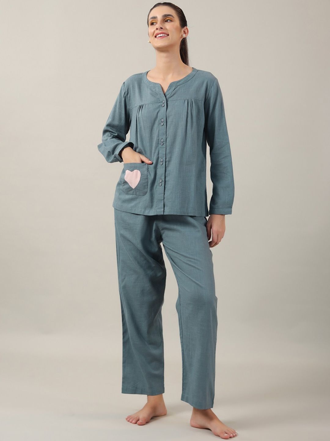 SANSKRUTIHOMES Teal Pure Cotton Night suit-image-22