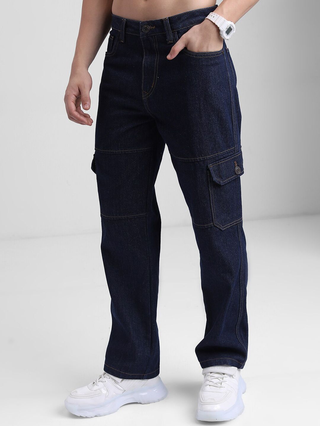 HIGHLANDER Men Blue Straight Fit Clean Look Cargo Jeans - Price History