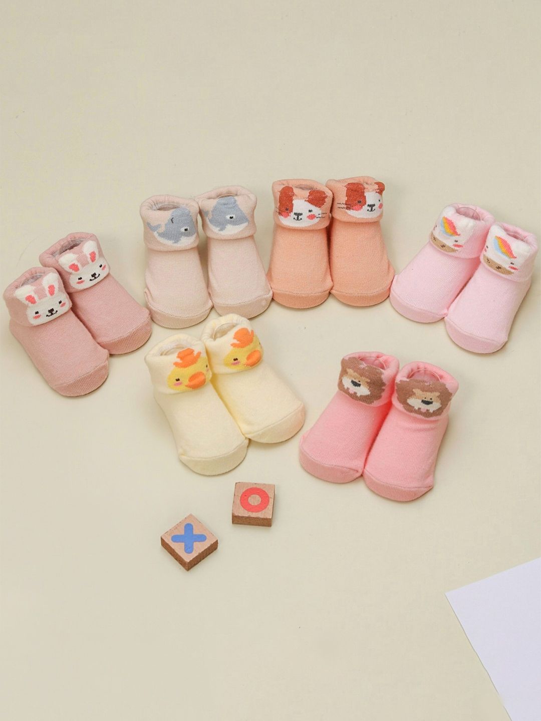 Yellow Bee Girls Pack of 6 Patterned Cotton Anti-Skid Socks-picture-37