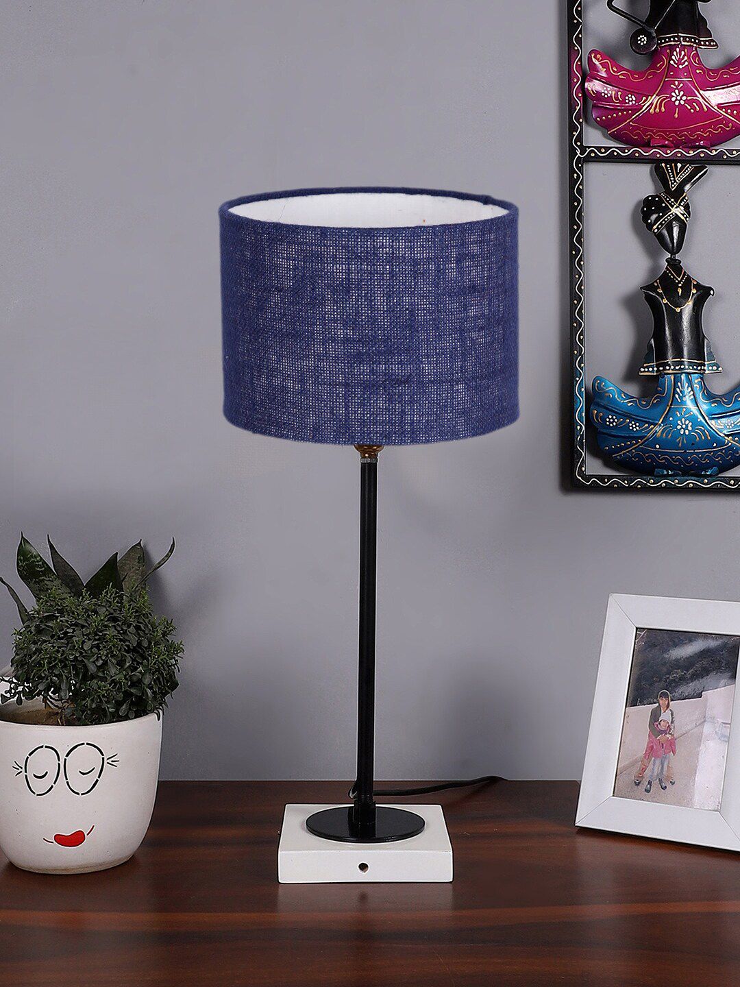 Devansh Blue Textured Jute Table Lamp With Wooden Base-picture-29