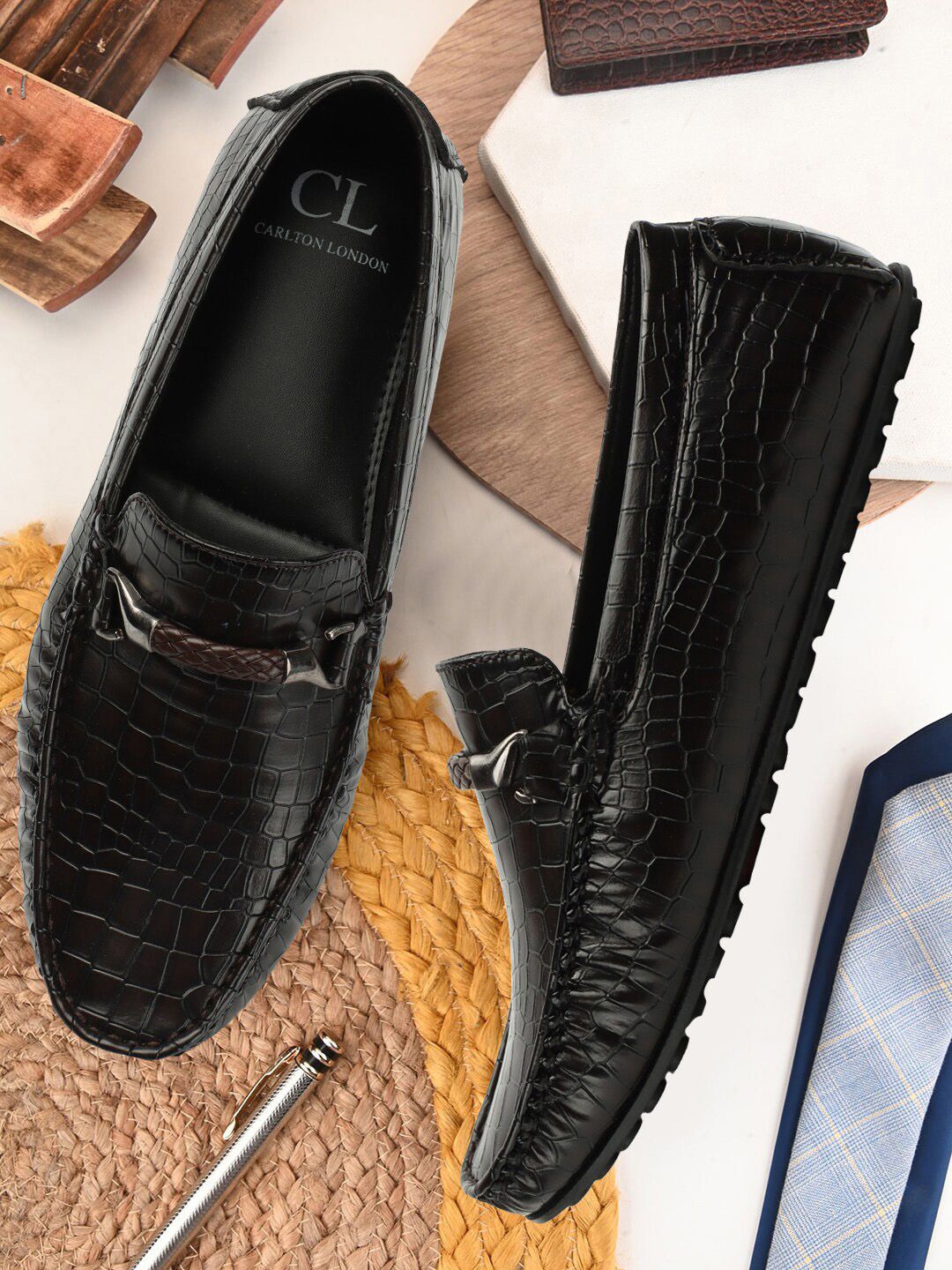 Carlton London Men Textured Lightweight Horsebit Loafers-picture-34