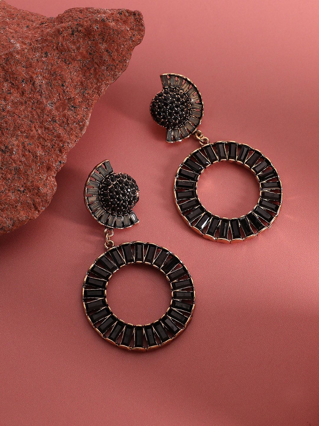 SOHI Gold-Plated Circular Shaped Drop Earrings-image-49