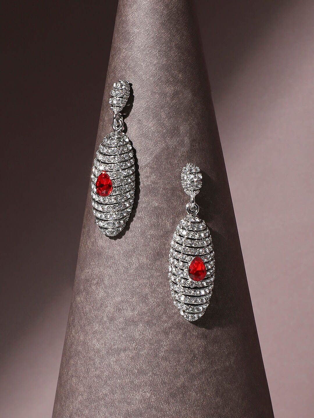 SOHI Silver-Plated Contemporary Drop Earrings-image-35