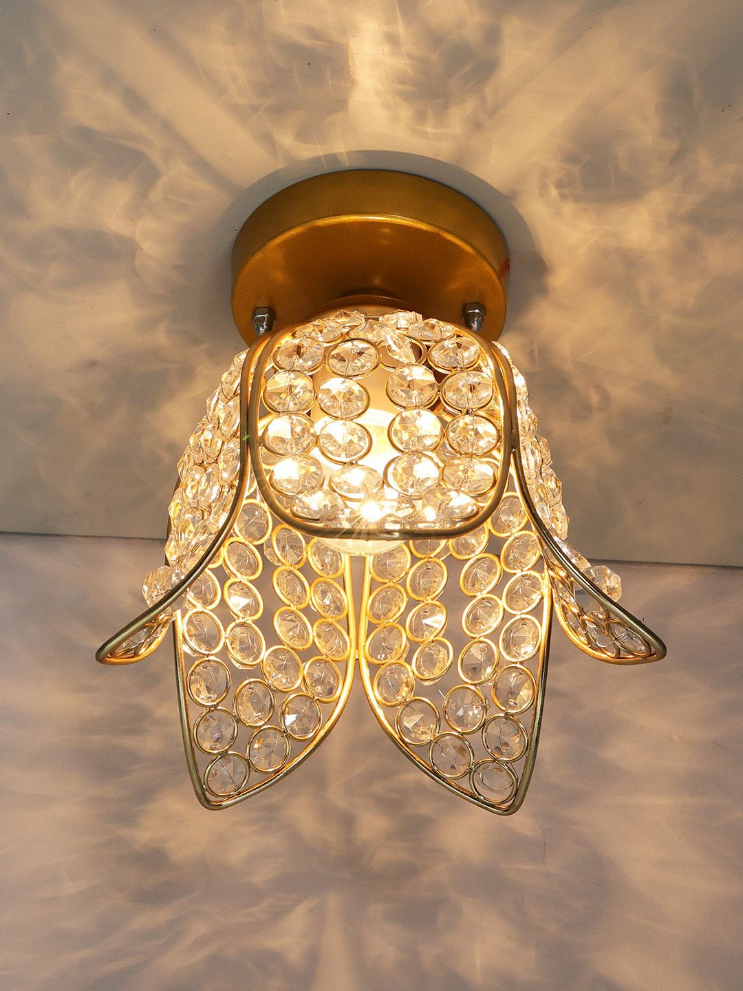Homesake  Gold Toned Metal Lotus Crystal Flush Mount Ceiling Lamp-image-41