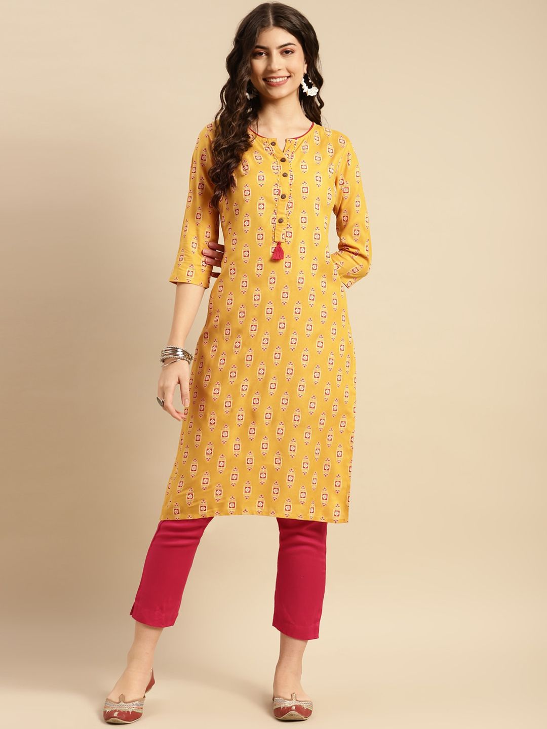 Rangita Ethnic Motifs Printed Beads and Stones Detail Straight Kurta with Trousers-picture-20