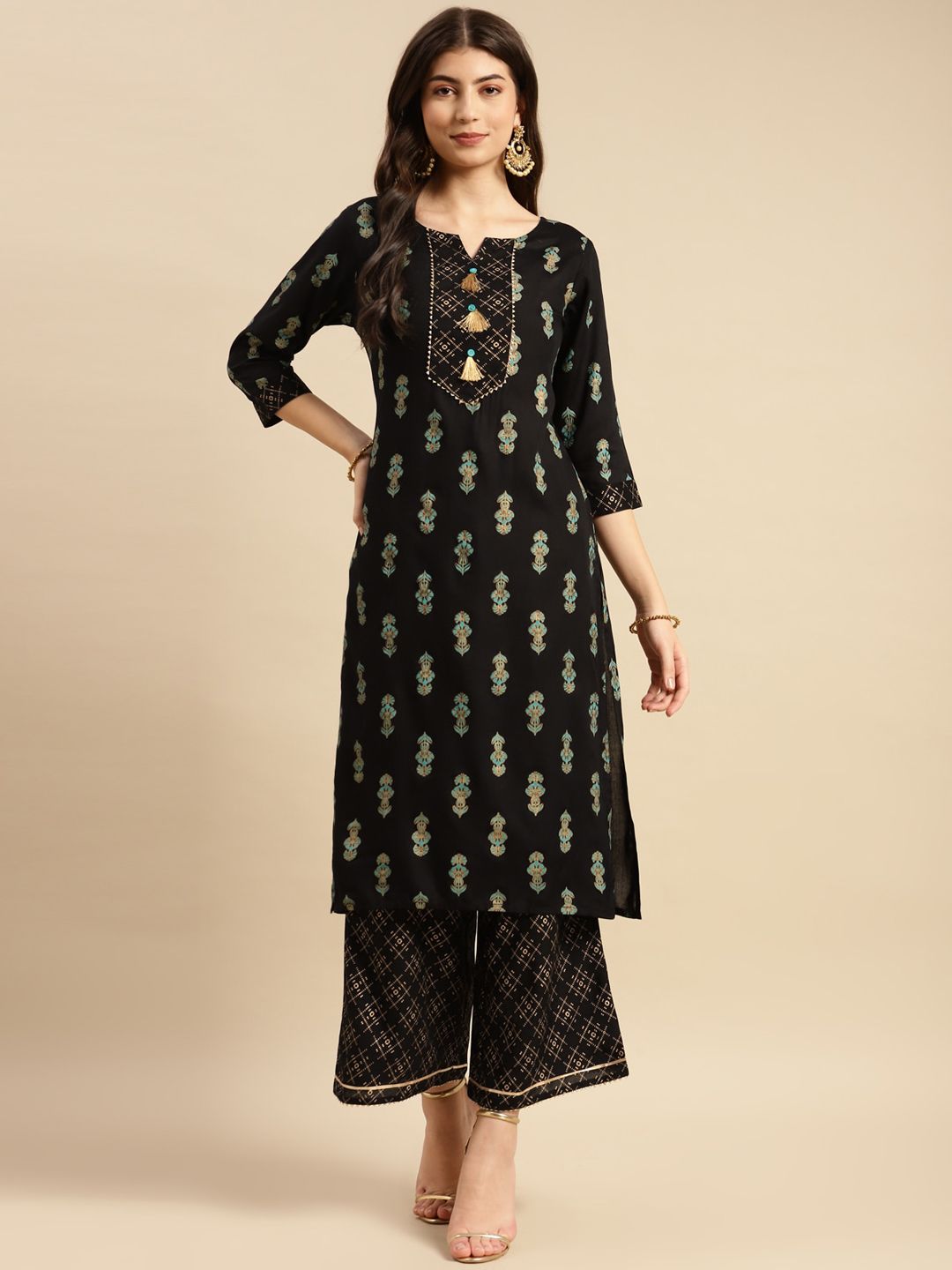 Rangita Ethnic Motifs Printed Gotta Patti Detail Straight Kurta with Palazzos-picture-30