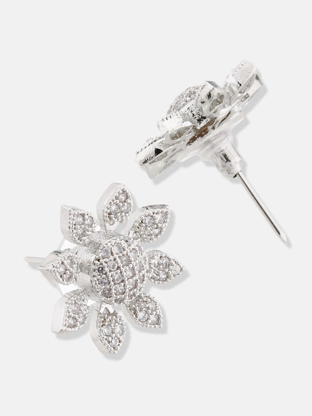 ATIBELLE Silver-Plated Cubic Zirconia Contemporary Studs Earrings