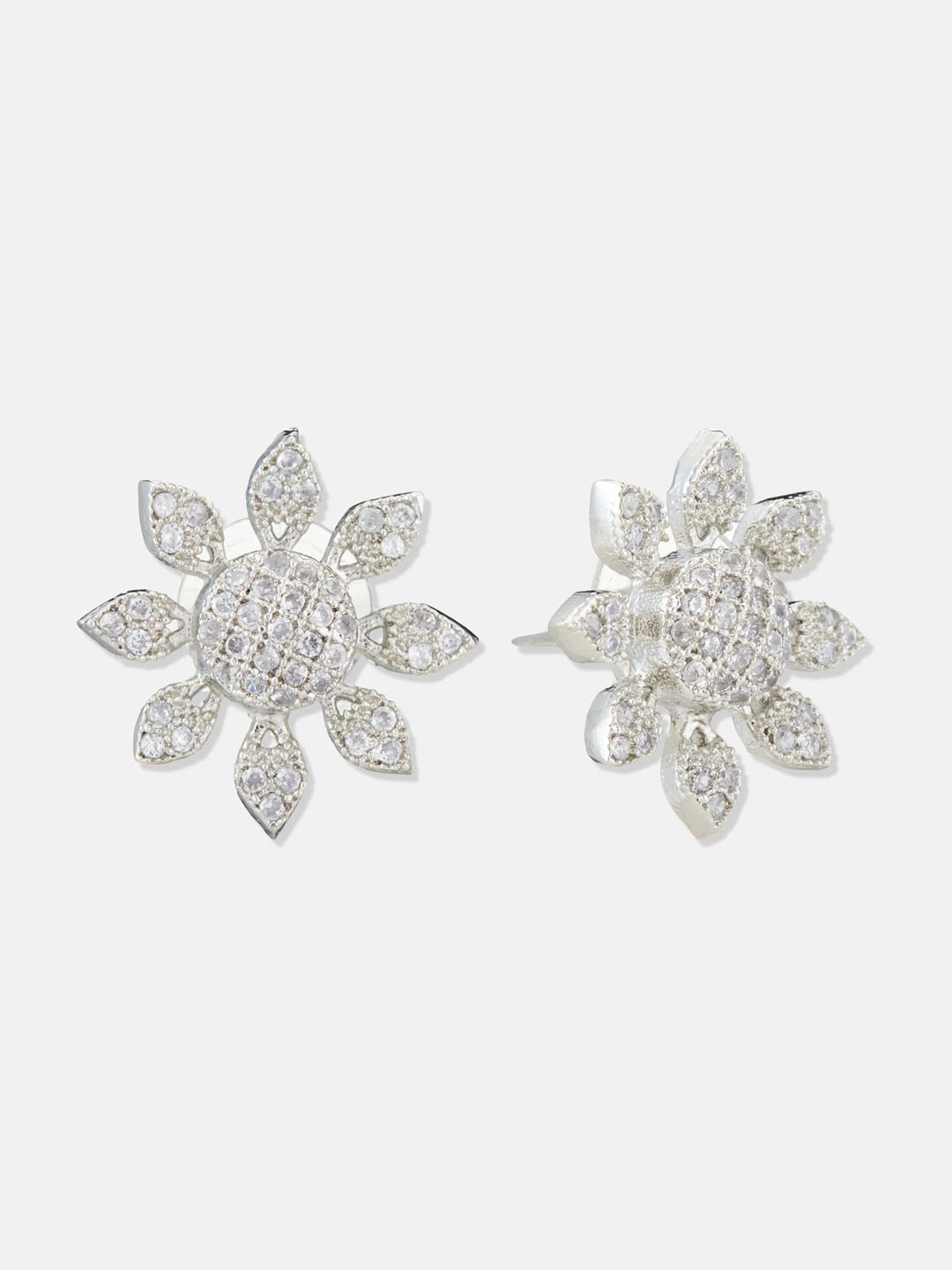ATIBELLE Silver-Plated Cubic Zirconia Contemporary Studs Earrings