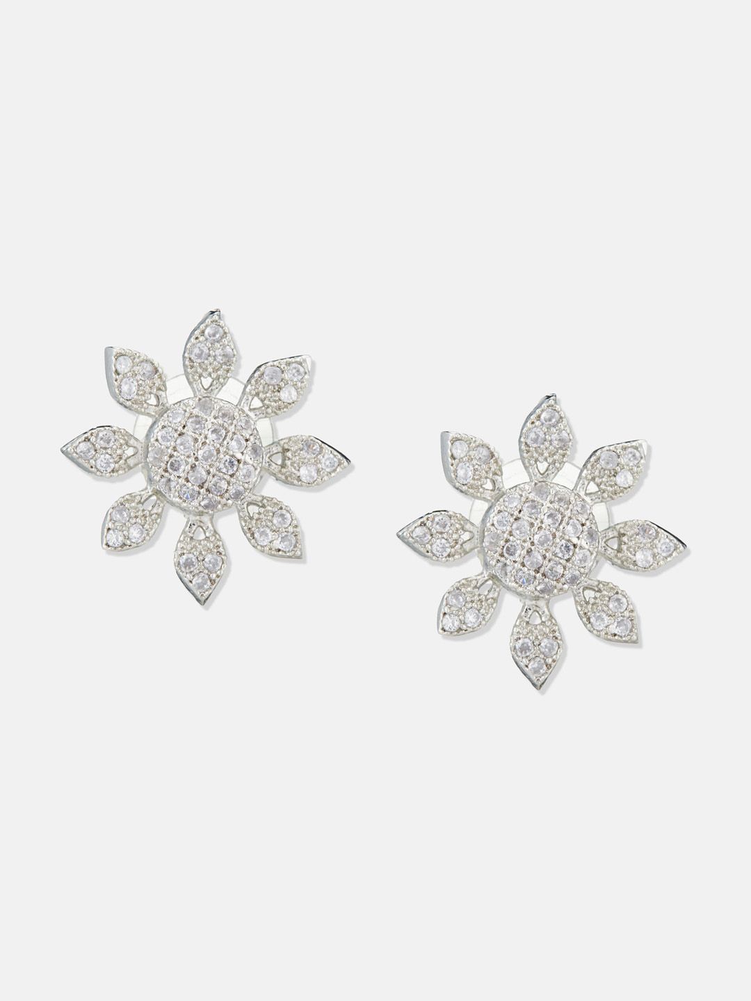 ATIBELLE Silver-Plated Cubic Zirconia Contemporary Studs Earrings