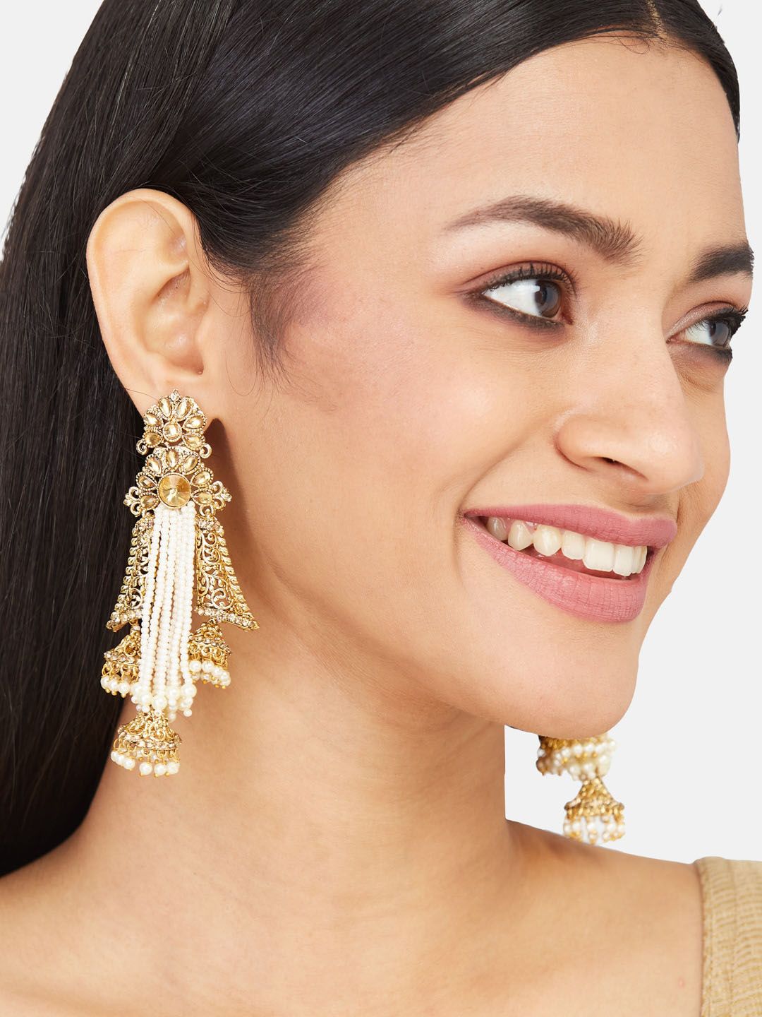 ATIBELLE Copper Plated Beaded Dome Shaped Jhumka