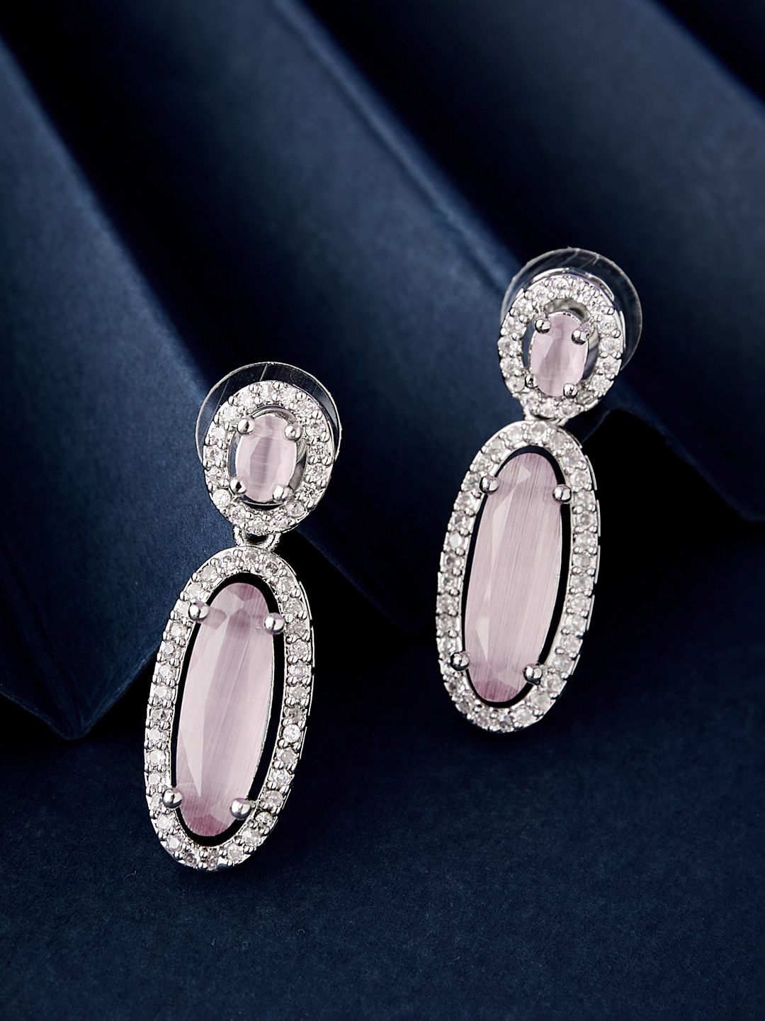 ATIBELLE Silver-Plated Cubic Zirconia Contemporary Drop Earrings