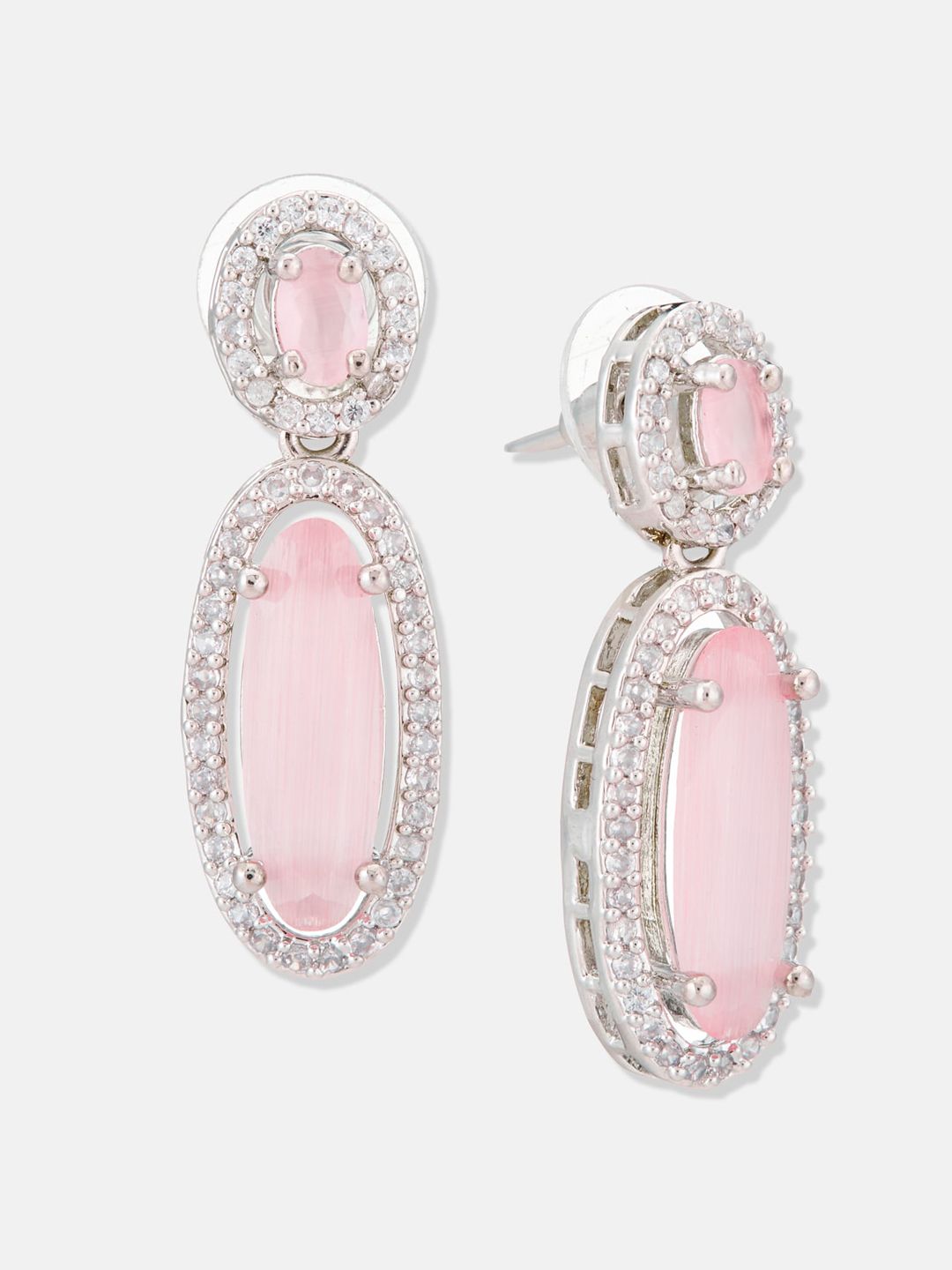 ATIBELLE Silver-Plated Cubic Zirconia Contemporary Drop Earrings