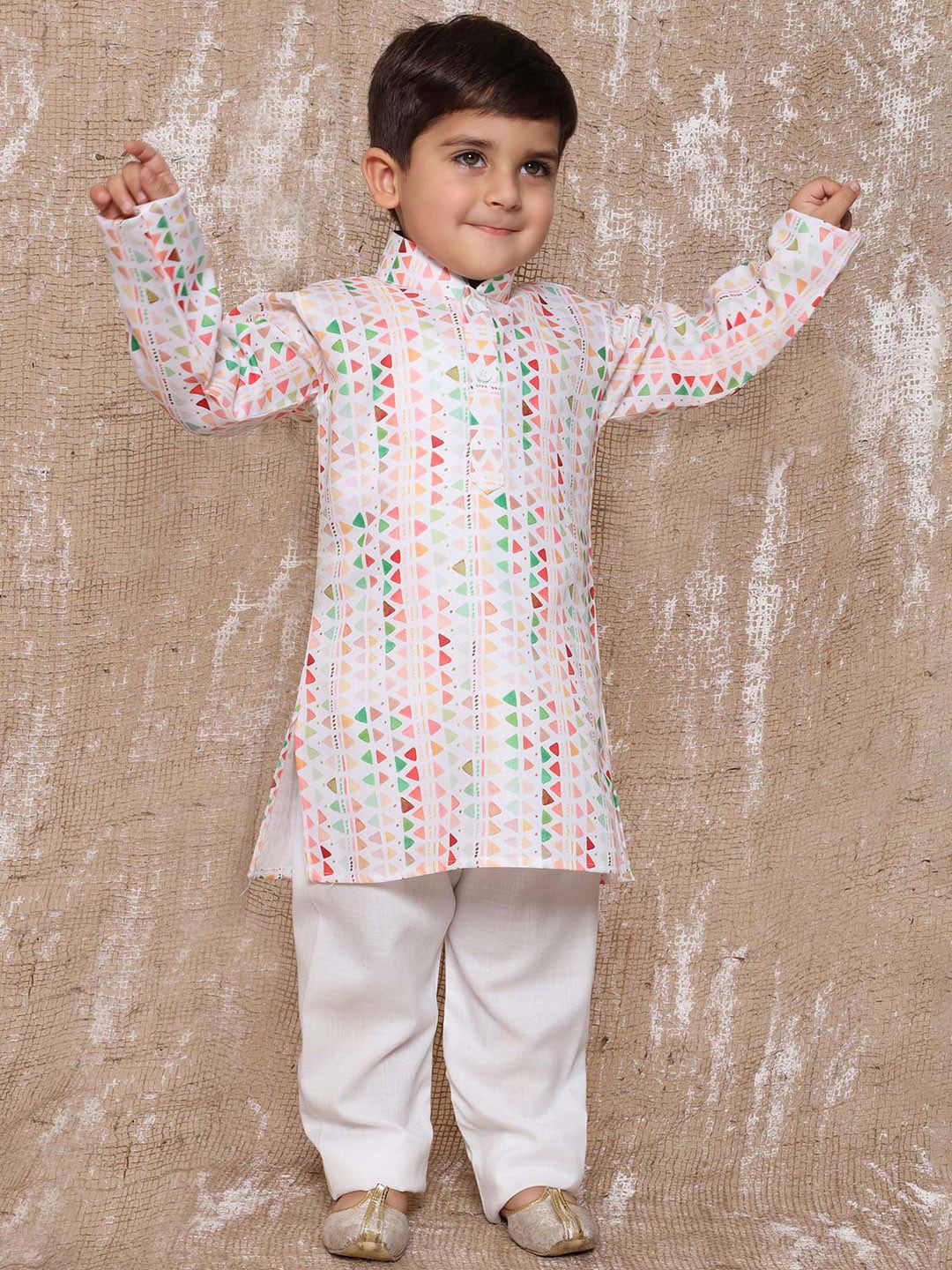 Aj DEZInES Boys Geometric Printed Regular Pure Cotton Kurta With Pyjamas-picture-15