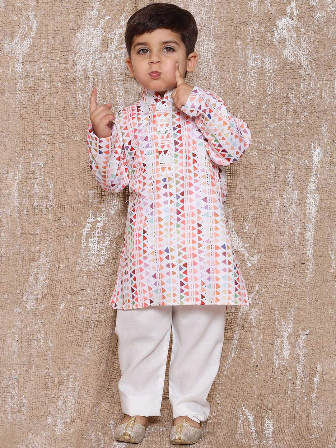 Aj DEZInES Boys Geometric Printed Regular Pure Cotton Kurta With Pyjamas-picture-17