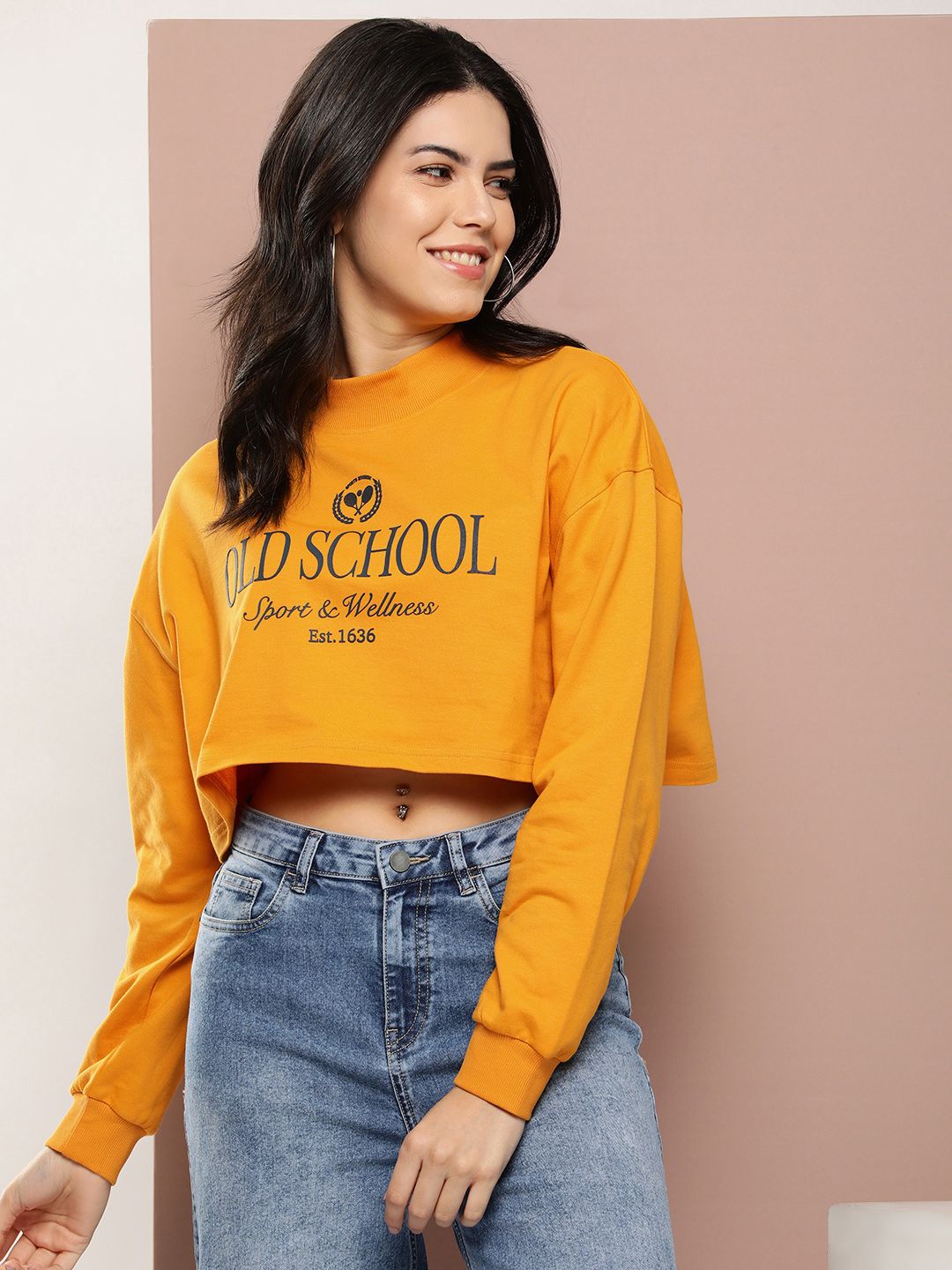 Harvard Round Neck Printed Pure Cotton Crop Sweatshirt-image-30