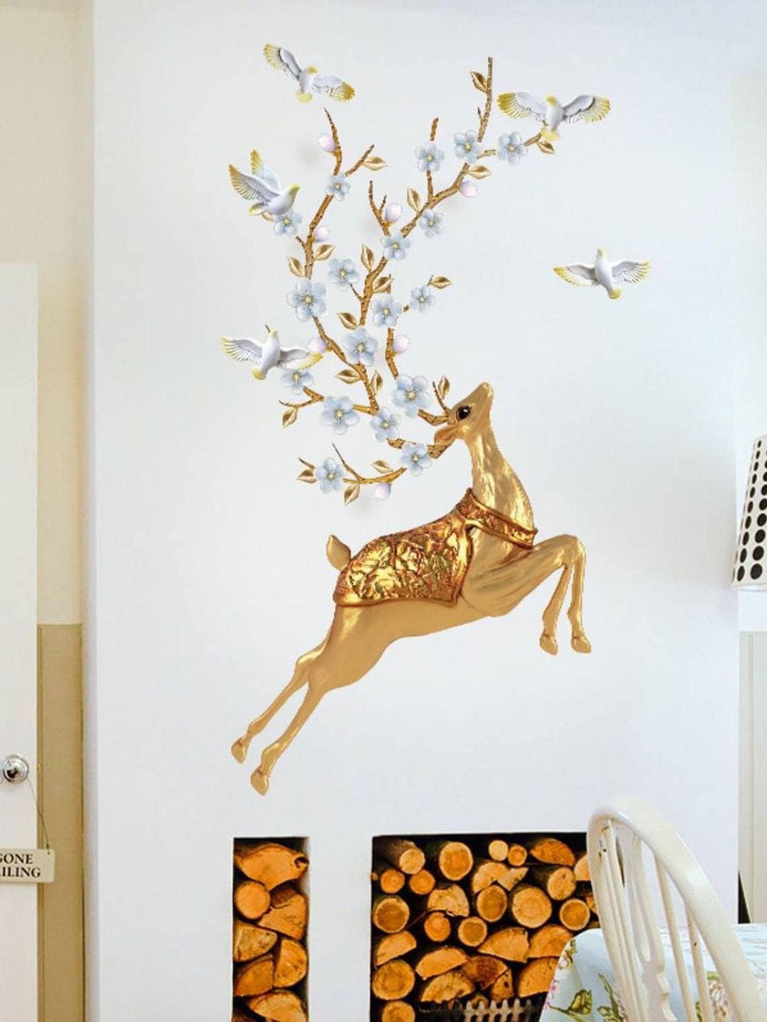 Jaamso Royals Gold-Toned & White Deer Self Adhesive Vinyl Wallsticker-picture-1
