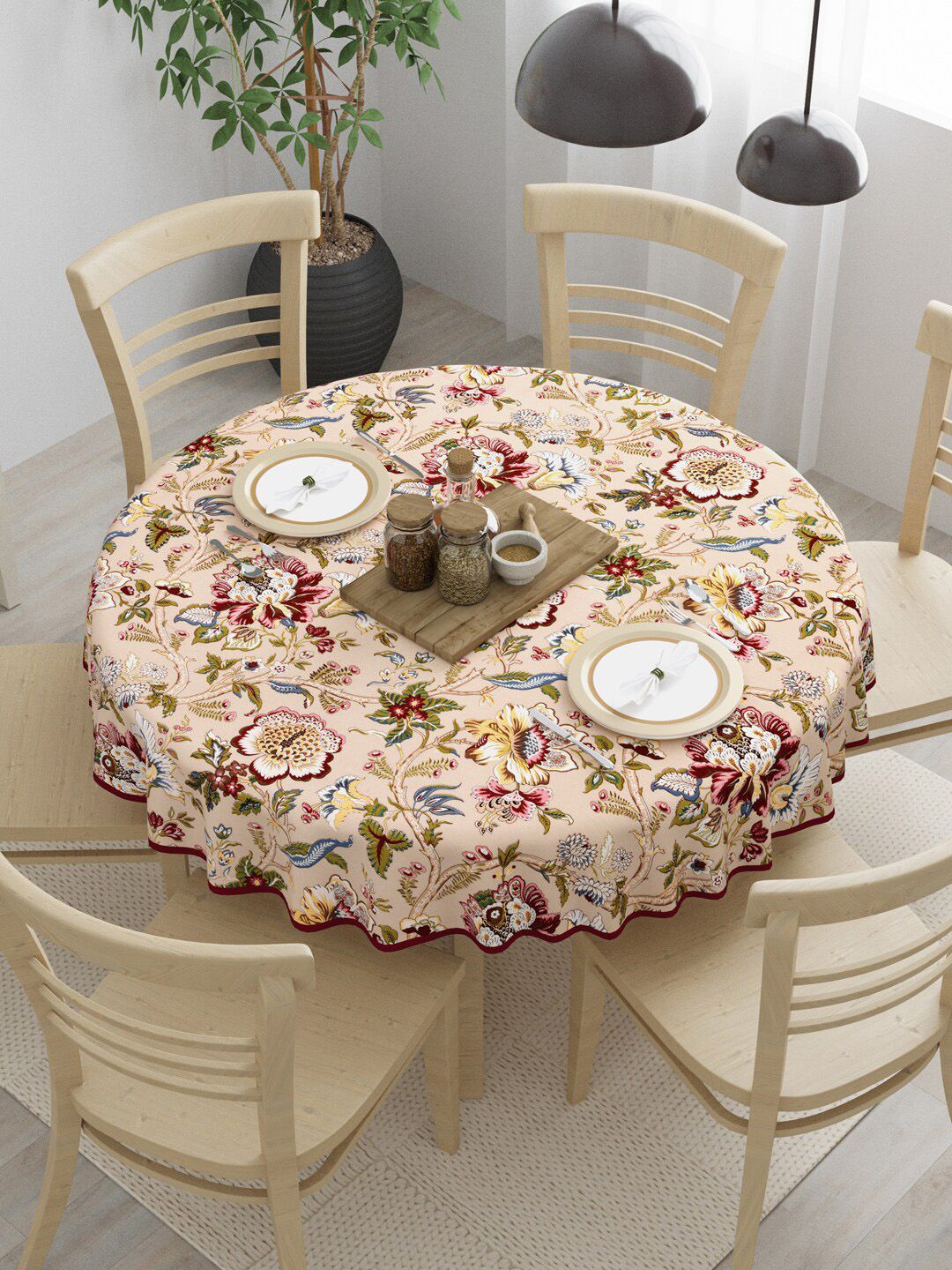 Clasiko Beige Printed 6-Seater Table Covers-picture-41