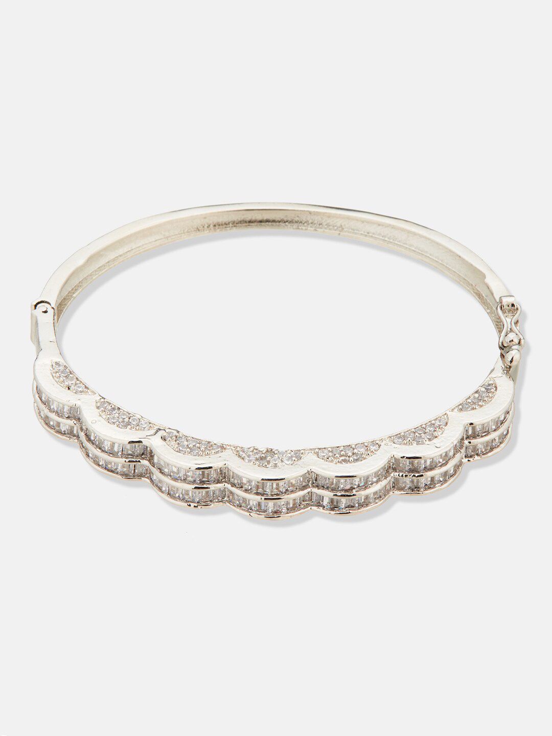 ATIBELLE Rhodium-Plated Cubic Zirconia Studded Bangle-Style Bracelet