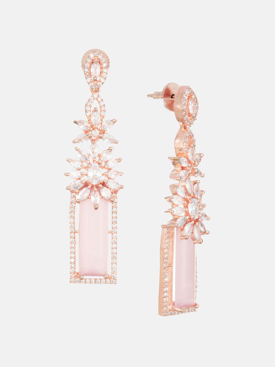ATIBELLE Rose Gold-Plated Cubic Zirconia Contemporary Drop Earrings