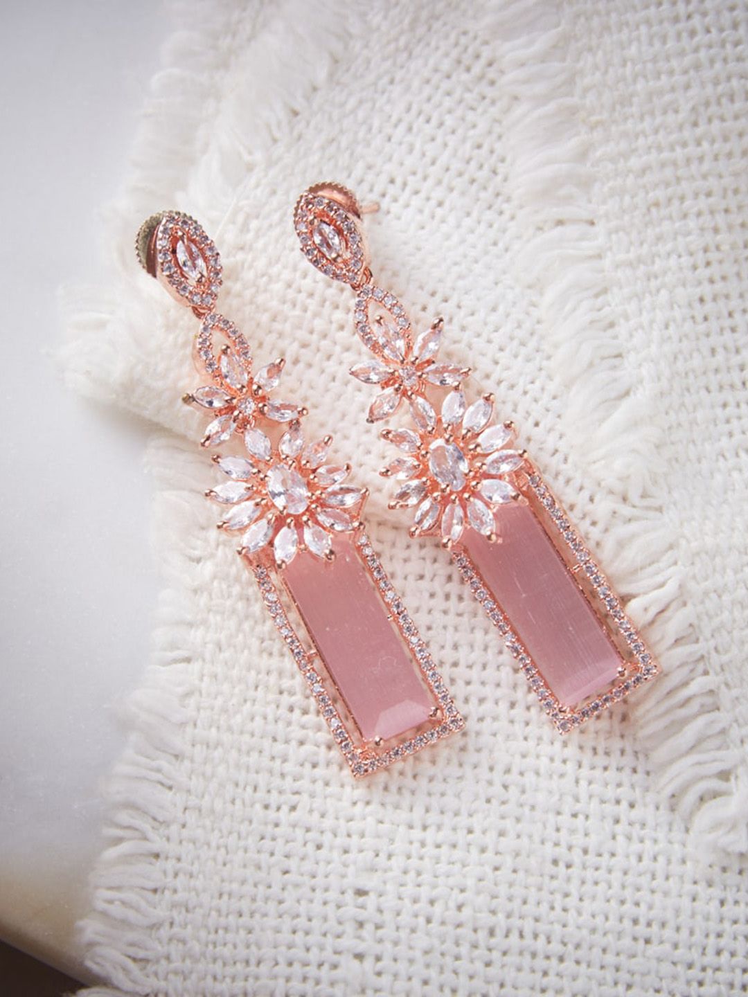 ATIBELLE Rose Gold-Plated Cubic Zirconia Contemporary Drop Earrings