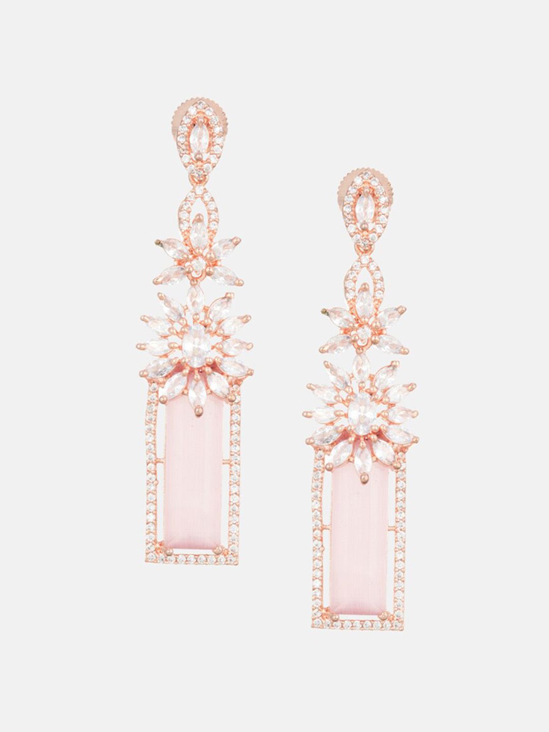ATIBELLE Rose Gold-Plated Cubic Zirconia Contemporary Drop Earrings