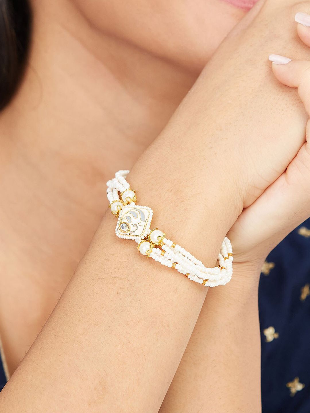 ATIBELLE Set Of 2 Gold-Plated Beaded Link Bracelet