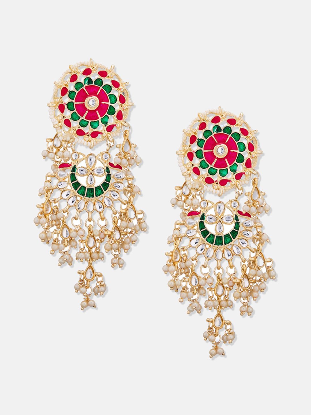 ATIBELLE Gold -Plated Kundan Contemporary Drop Earrings