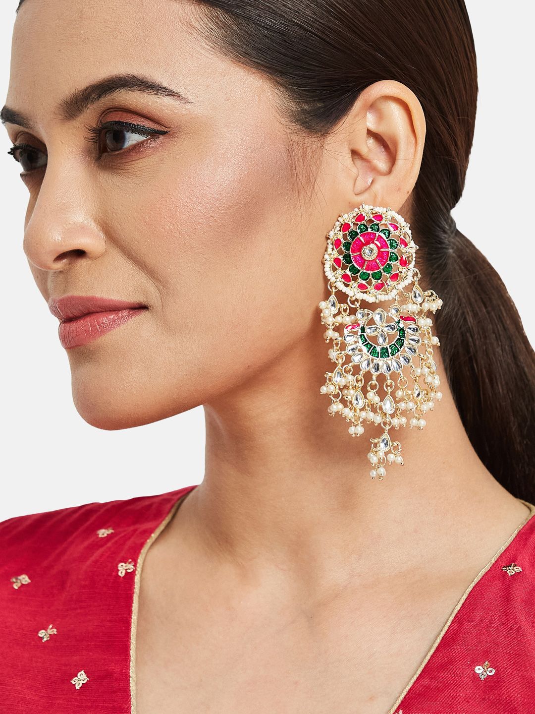 ATIBELLE Gold -Plated Kundan Contemporary Drop Earrings
