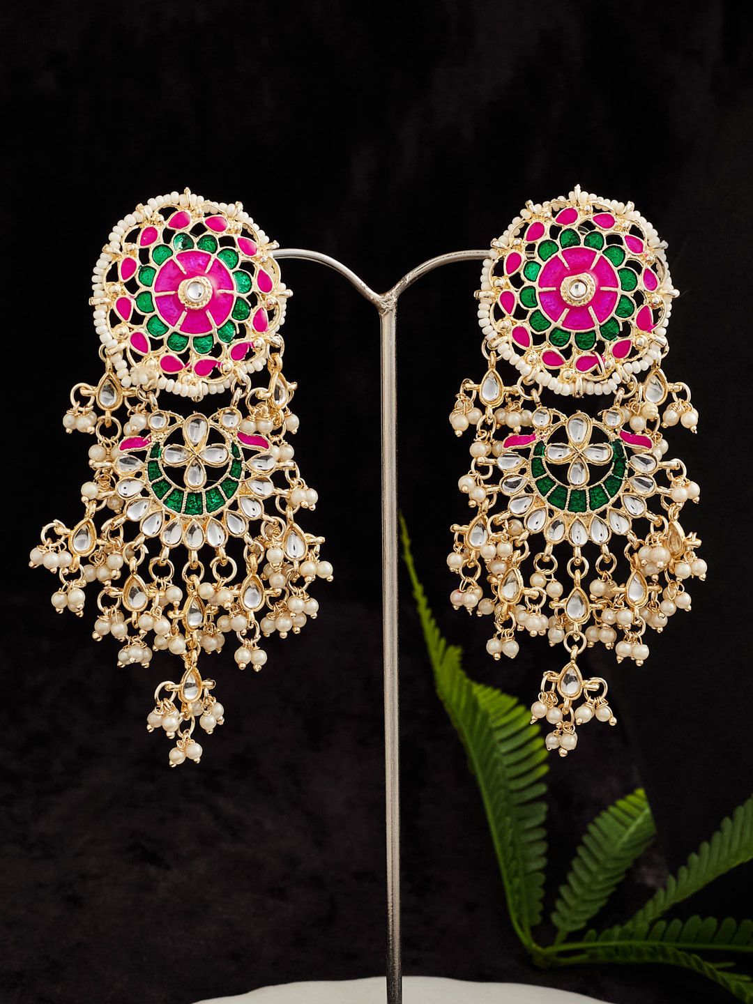 ATIBELLE Gold -Plated Kundan Contemporary Drop Earrings