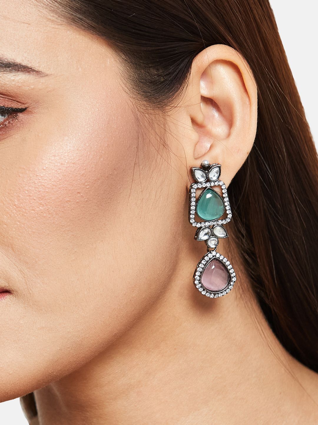 ATIBELLE Silver-Plated Cubic Zirconia Contemporary Drop Earrings