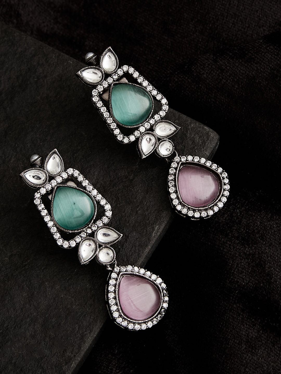 ATIBELLE Silver-Plated Cubic Zirconia Contemporary Drop Earrings