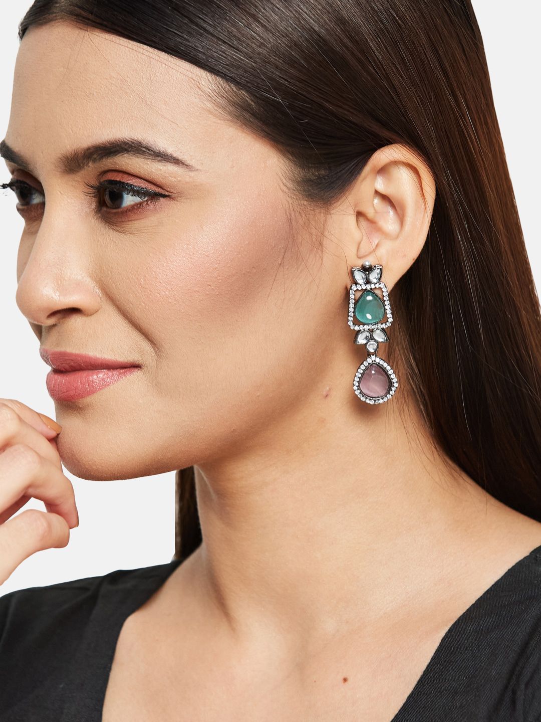 ATIBELLE Silver-Plated Cubic Zirconia Contemporary Drop Earrings