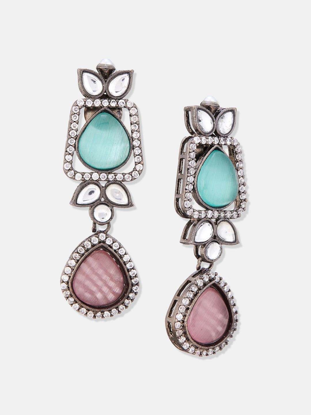 ATIBELLE Silver-Plated Cubic Zirconia Contemporary Drop Earrings