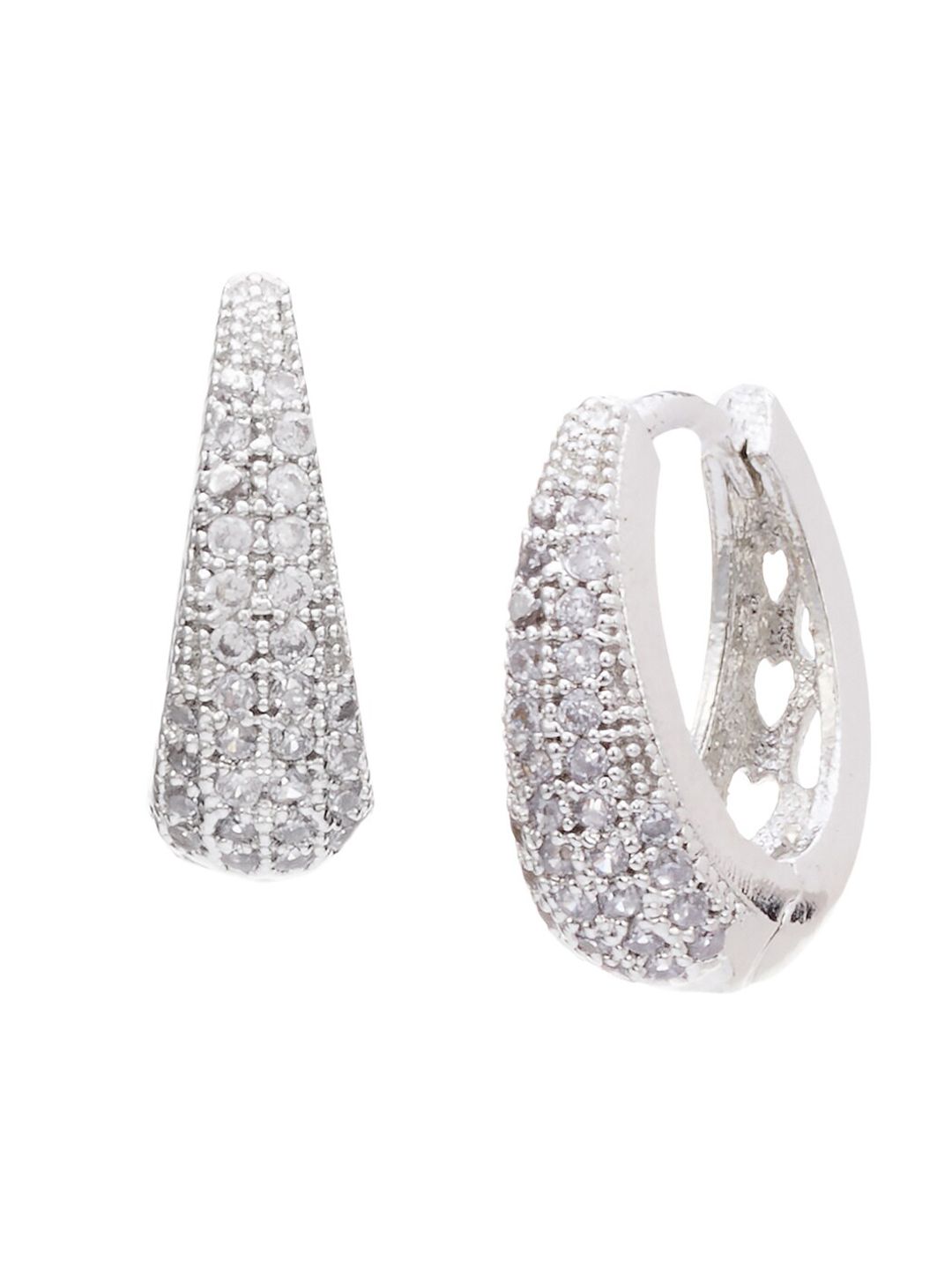 ATIBELLE Silver-Plated Cubic Zirconia Contemporary Hoop Earrings