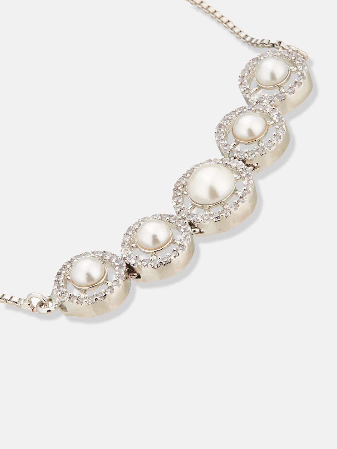 ATIBELLE Rhodium-Plated Cubic Zirconia Studded Link Bracelet