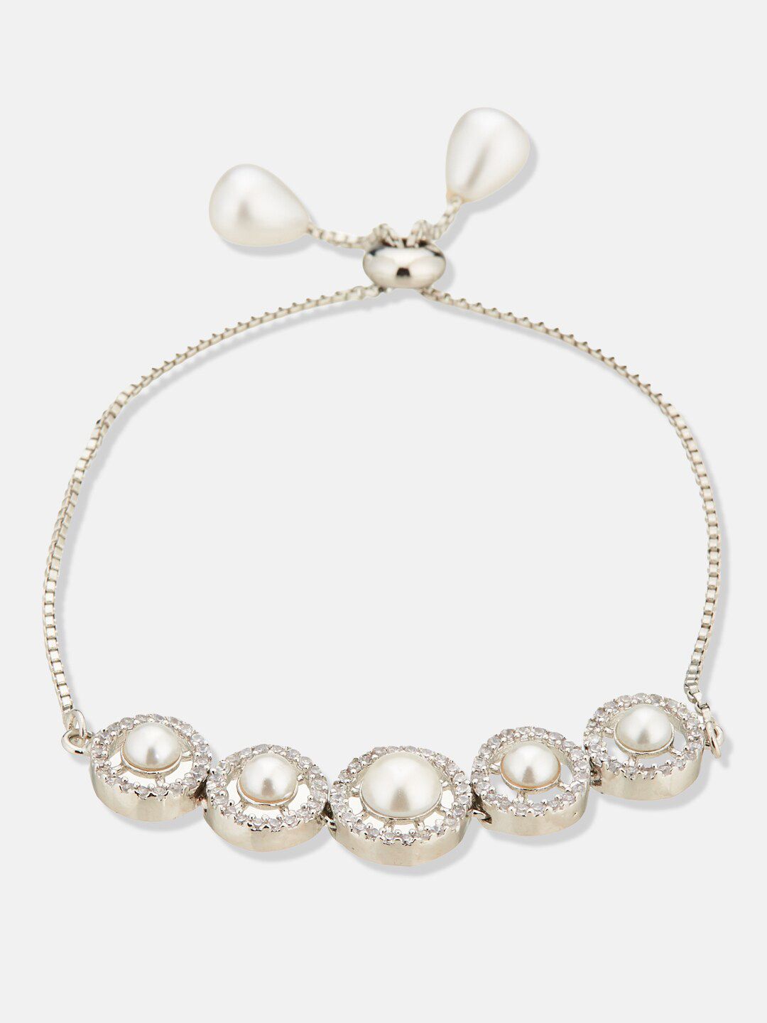 ATIBELLE Rhodium-Plated Cubic Zirconia Studded Link Bracelet