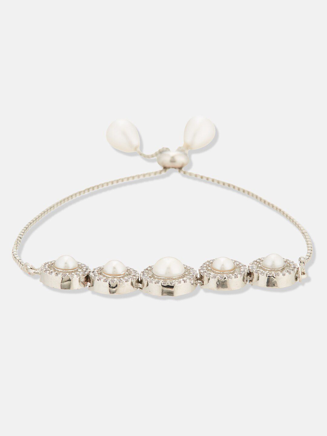 ATIBELLE Rhodium-Plated Cubic Zirconia Studded Link Bracelet