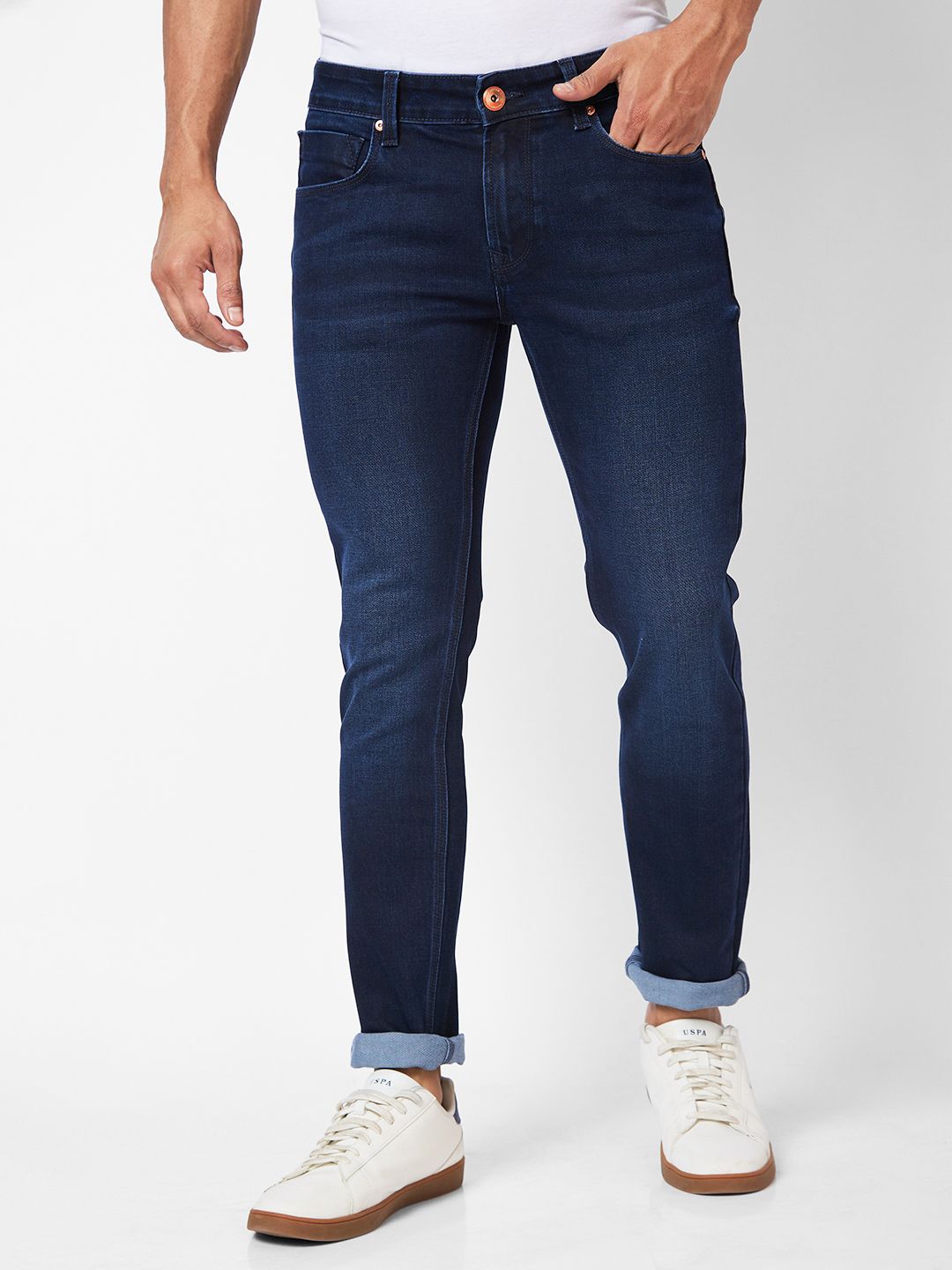 SPYKAR Men Slim Fit Low-Rise Light Fade Stretchable Jeans-image-9