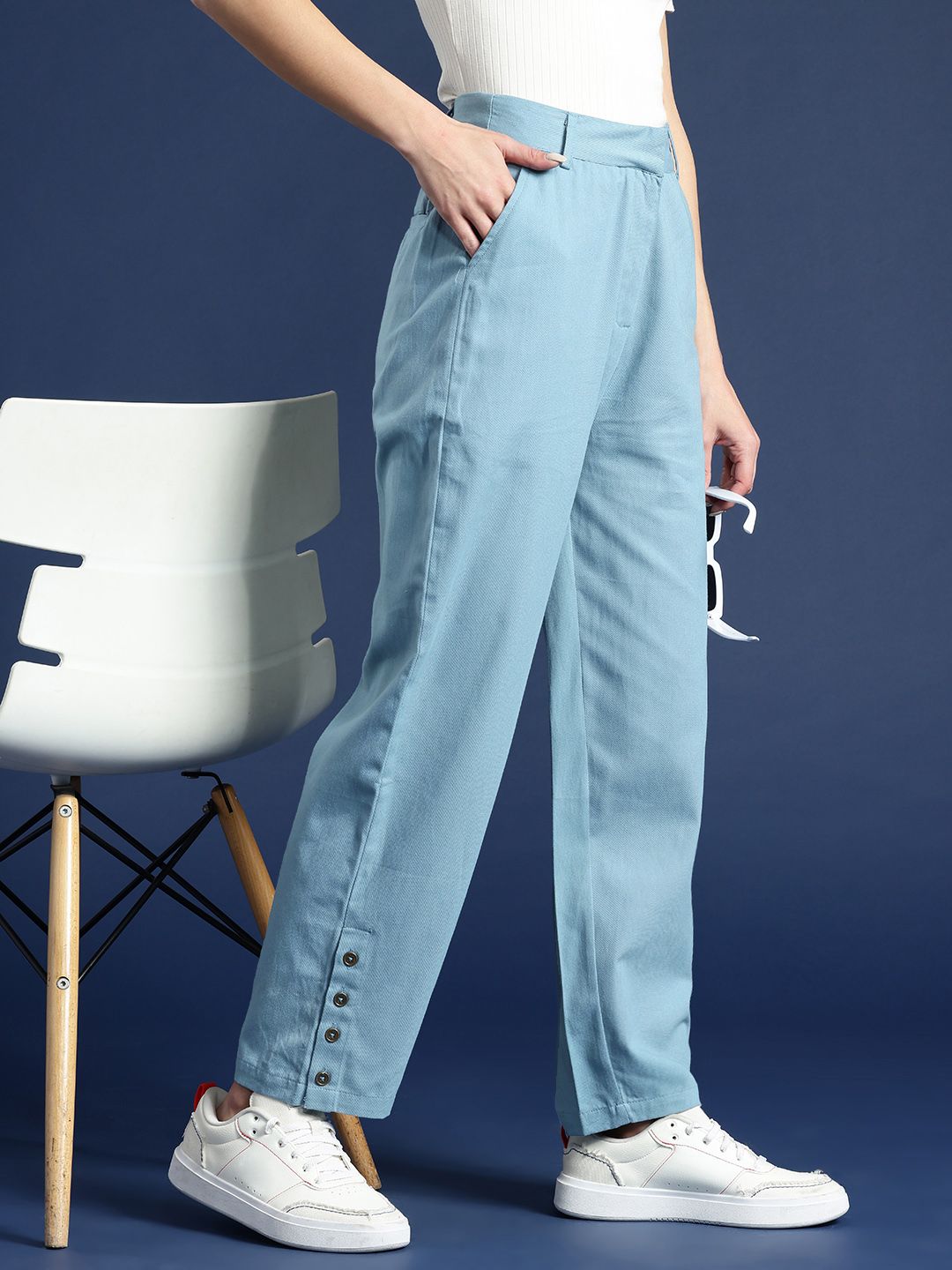 Mast & Harbour Women Pure Cotton High-Rise Trousers
