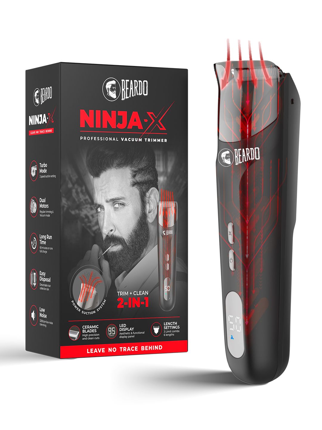 BEARDO Men Ninja-X Pro Vacuum Trimmer - Black