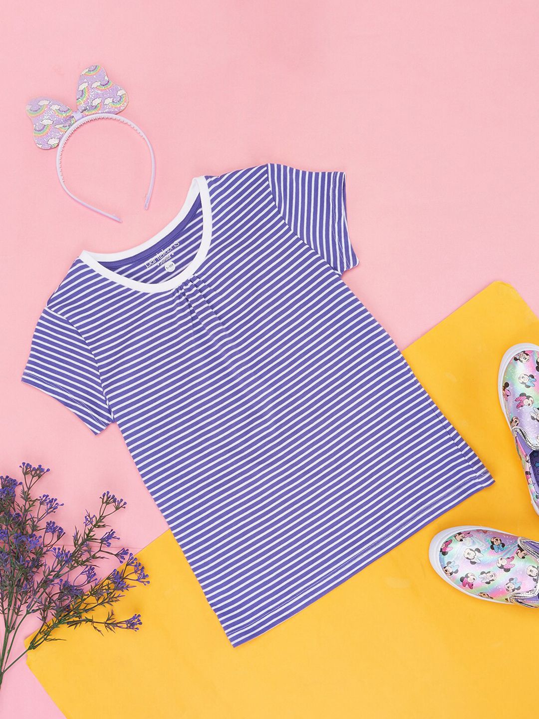 Pantaloons Junior Girls Striped Cap Sleeves Cotton T-shirt-picture-32