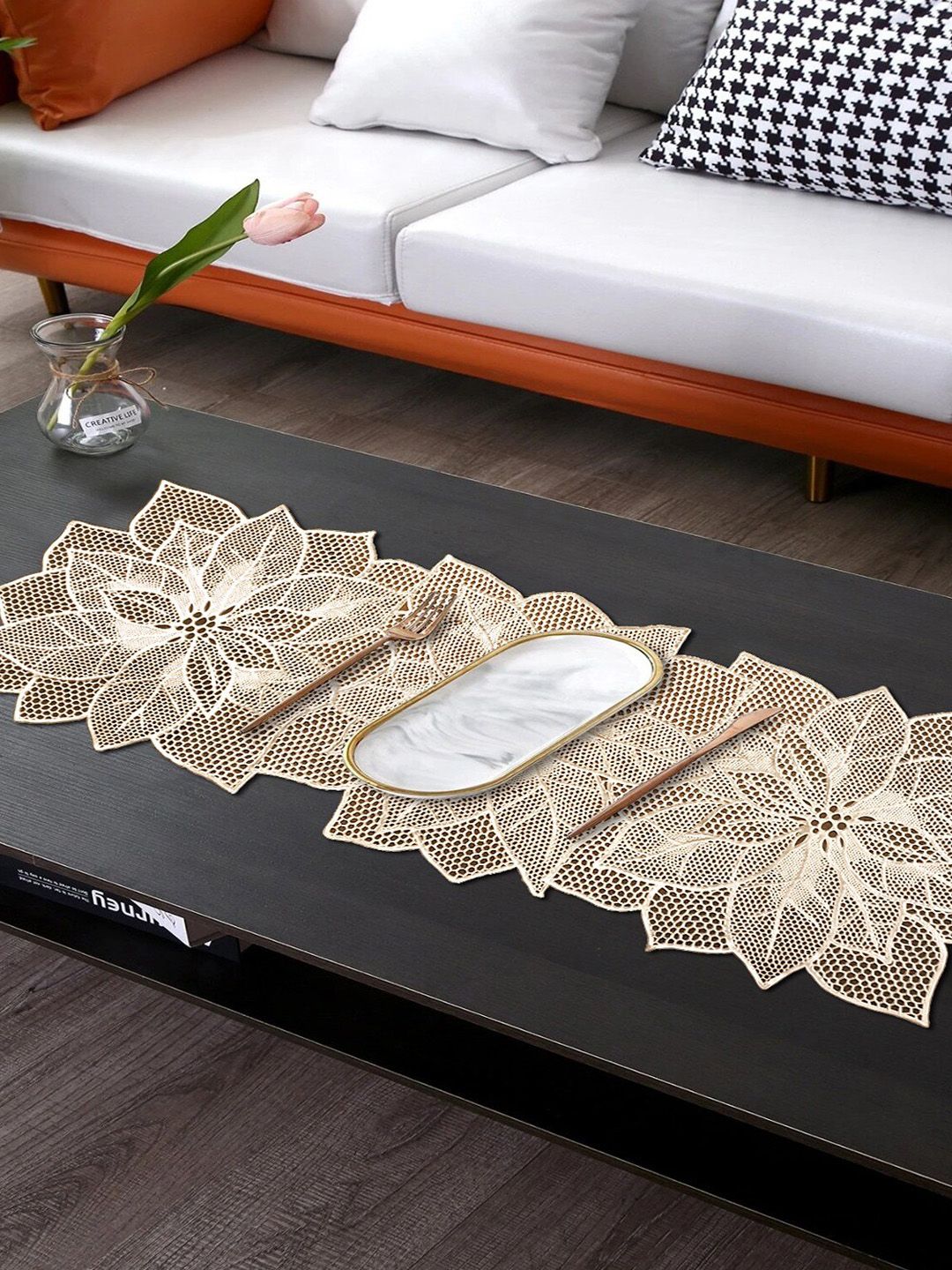 Dakshya Industries Beige Sunflower Design Runner-image-6