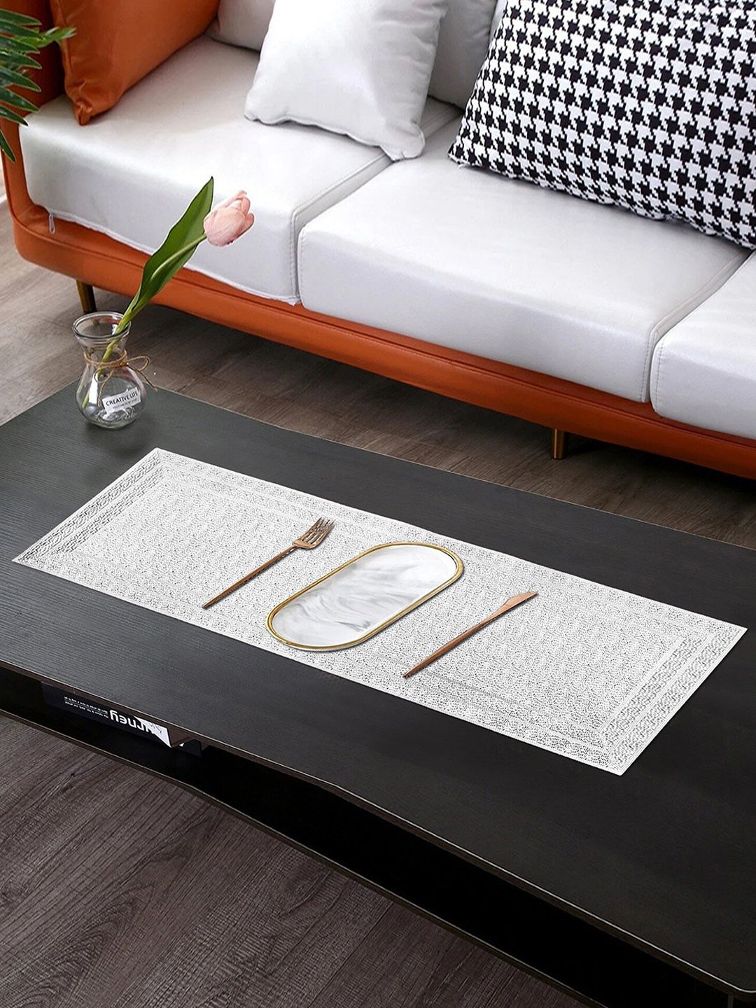 Dakshya Industries Silver Toned Textured Table Runners-picture-38