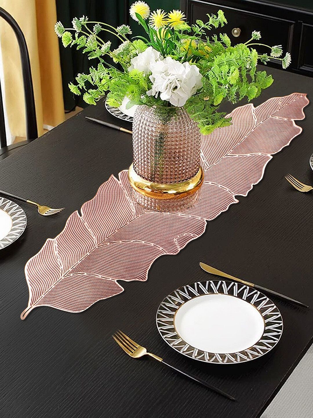 Dakshya Industries Copper Toned Textured Kela Patta Table Runners-picture-16