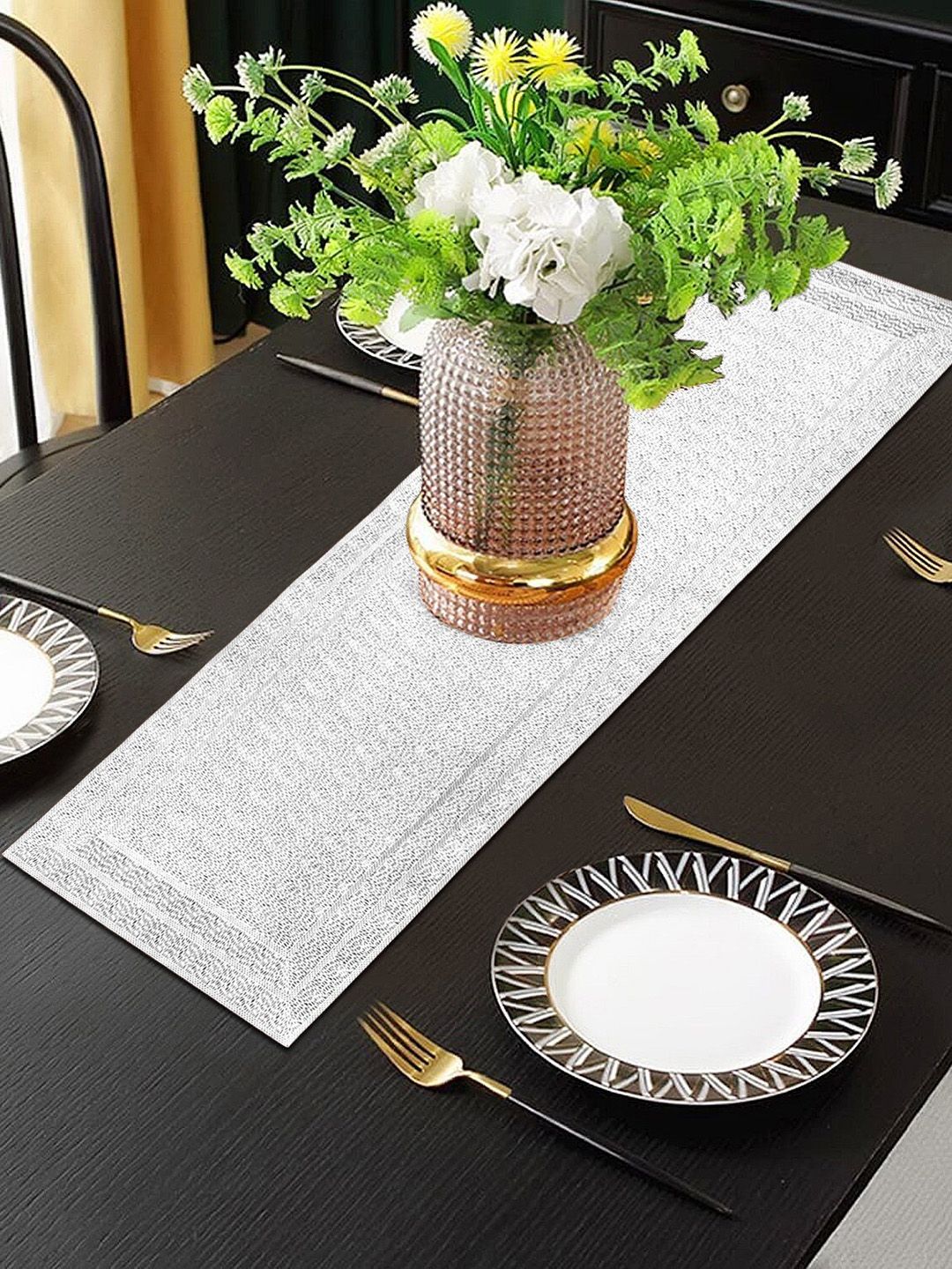 Dakshya Industries Silver Toned Textured Table Runner-picture-34