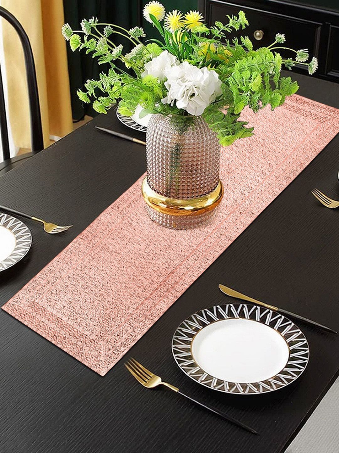 Dakshya Industries Copper Toned Textured Jaali Table Runner-picture-13