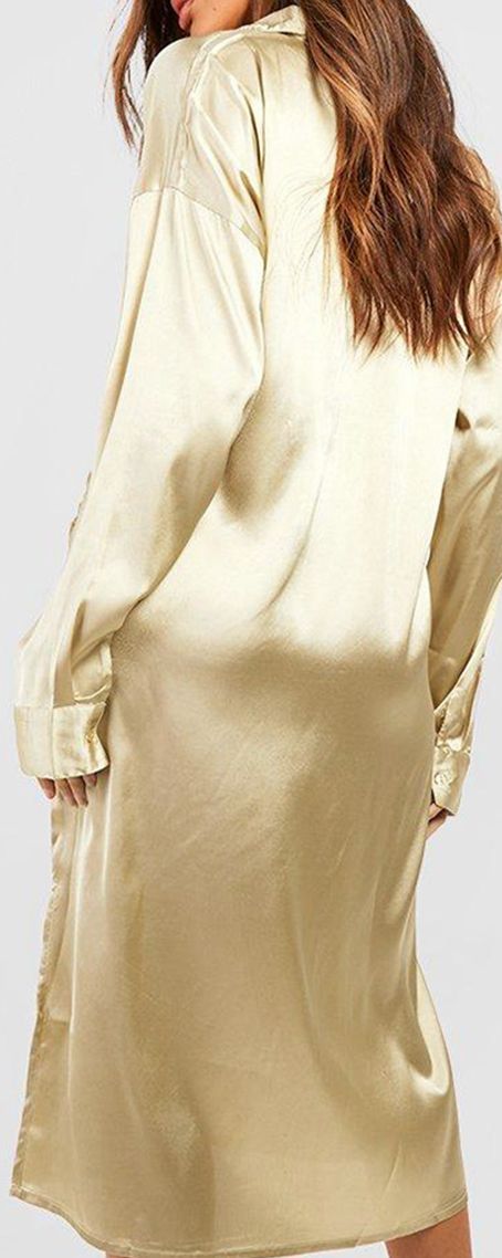open lace back dress Oversized Asymmetric High Low Satin Shirt Dress in Silver